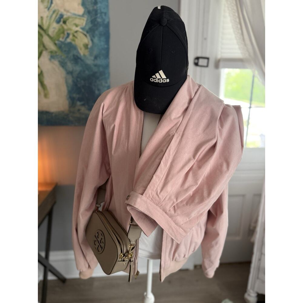 VTG Faux Pink Suede bomber Jacket, And High Waist Pleated Pants Set Early 90S